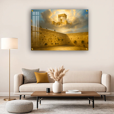 הכותל המערבי עם בית המקדש בשמיים להדפסה על קנבס או זכוכית