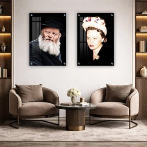 17740 – סט תמונות של הרבי מליובאוויטש והרבנית חיה מושקא על קנבס או זכוכית