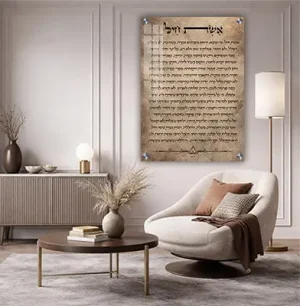 2987 – ברכת אשת חיל על רקע חום מעוצב להדפסה על קנבס או זכוכית