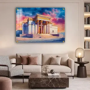 8039 – ציור צבעוני של בית המקדש בסגנון צבעי מים על זכוכית או קנבס