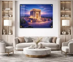 8043 – תמונה מרהיבה של בית המקדש מואר על זכוכית או קנבס