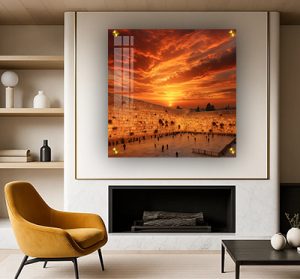 8535 – תמונה מרובעת של הכותל בגווני שקיעה מרהיבים על קנבס או זכוכית