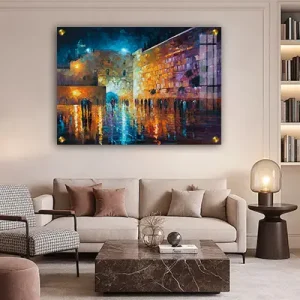 8542 – ציור צבעוני של הכותל באווירה לילית מוארת על קנבס או זכוכית