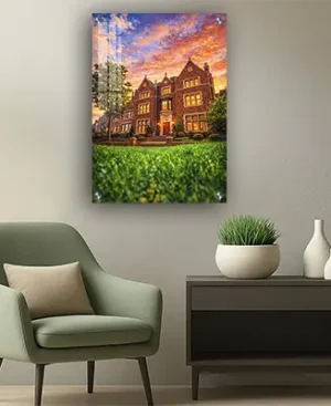 940 – ציור אמנותי של מבנה 770 חב"ד בשקיעה על קנבס או זכוכית