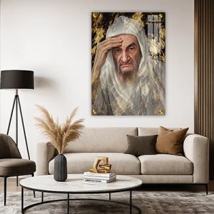 1172 – ציור של בבא סאלי עם רקע בשחור וזהב על קנבס, זכוכית או פרספקס