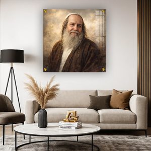 1333 – ציור מרובע של הרב שלום ארוש בגווני חום על קנבס או זכוכית