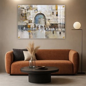 3502 – ציור אבסטרקט של חומות ירושלים על קנבס או זכוכית מחוסמת