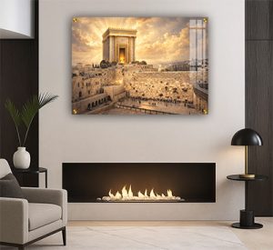 8533 – תמונה של הכותל עם בית המקדש בשקיעה על קנבס או זכוכית