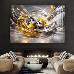 AB-13 תמונת אבסטרקט תלת מימד בגווני אפור וזהב להדפסה