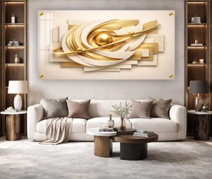AB-29 תמונת אבסטרקט תלת מימד בגווני זהב ושמנת