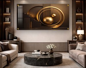 AB-62 תמונת אבסטרקט תלת מימד בגווני חום זהב לסלון