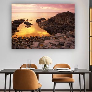 V-57 תמונת נוף של ים וסלעים בשקיעה על קנבס או זכוכית