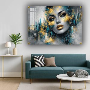 W-9 – ציור של אישה על רקע אבסטרקט להדפסה על קנבס או זכוכית