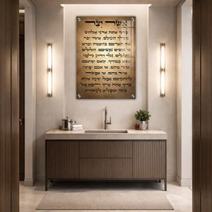 2991 – ברכת אשר יצר מעוצבת בגווני חום זהב לתלייה על הקיר