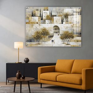 3506 – ציור אמנותי בסגנון צבע מים של חומות ירושלים על קנבס או זכוכית