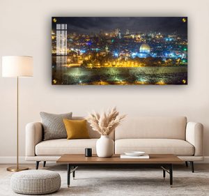 3588 – תמונה פנורמית של חומות ירושלים בלילה על קנבס או זכוכית