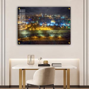 3588 – תמונה של חומות ירושלים מוארות בלילה על קנבס או זכוכית