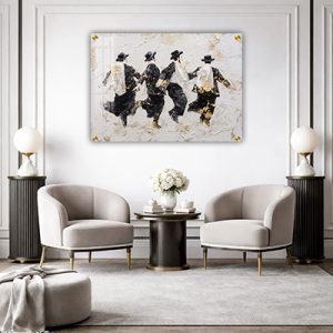 3811 – ציור אמנותי בסגנון צבעי מים של חסידים רוקדים על קנבס או זכוכית