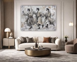 3812 – ציור אמנותי של חסידים רוקדים בגוונים בהירים להדפסה על קנבס או זכוכית