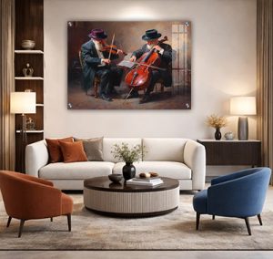 3813 – ציור אמנותי של חסידים מנגנים להדפסה על קנבס או זכוכית