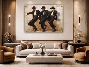 3814 – ציור של שלושה חסידים רוקדים להדפסה על קנבס, זכוכית או פרספקס