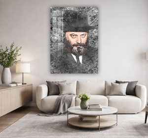 703 – ציור גרפיטי מודרני של הרבי מליובאוויטש צעיר על קנבס או זכוכית