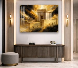 8063 – תמונה של בית המקדש ברקע אמנותי מוזהב על זכוכית, פרספקס או קנבס