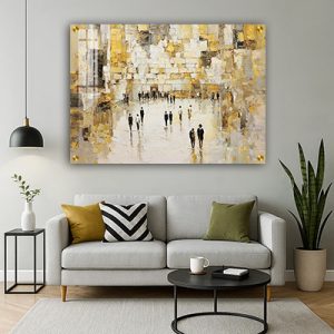 8548 – ציור מודרני של הכותל בגווני שמנת וזהב על קנבס או זכוכית