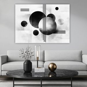 AB-196 תמונת אבסטרקט מודרנית בגווני שחור לבן על קנבס או זכוכית