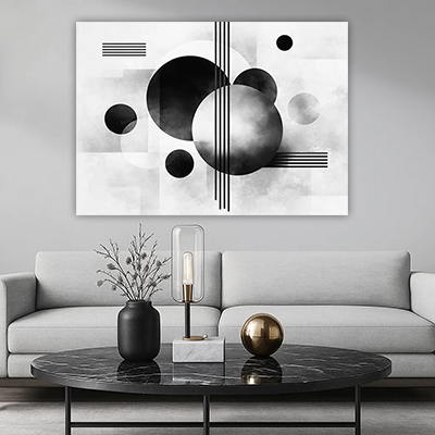AB-196 תמונת אבסטרקט מודרנית בגווני שחור לבן על קנבס או זכוכית