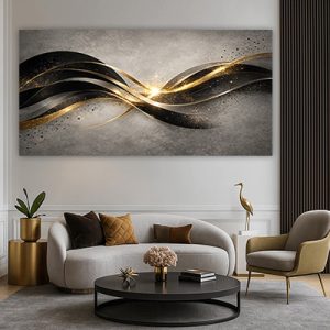 AB-214 תמונת אבסטרקט מודרנית של פסים בשחור וזהב לבית או למשרד