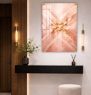 AB-216 תמונת אבסטרקט בגווני ורוד וזהב עדינים על קנבס או זכוכית