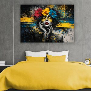 W-33 – ציור של בחורה ברקע צבעוני להדפסה על קנבס או זכוכית