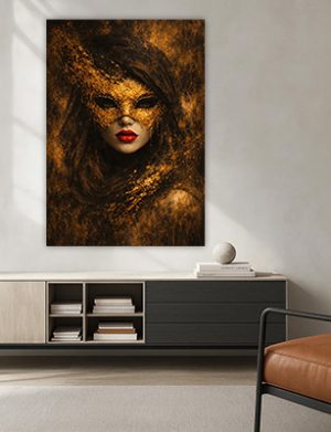 W-41 – ציור של בחורה עם מסכה מוזהבת להדפסה על קנבס או זכוכית