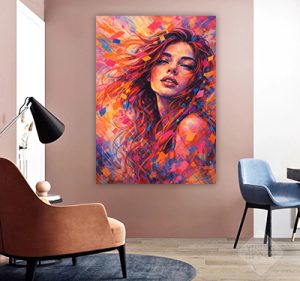 W-47 – ציור של בחורה ברקע גרפיטי צבעוני להדפסה על קנבס או זכוכית