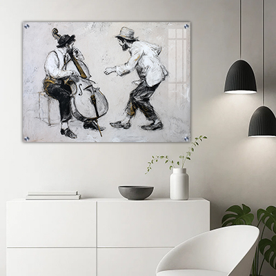 ציור של חסידים מנגנים ורוקדים