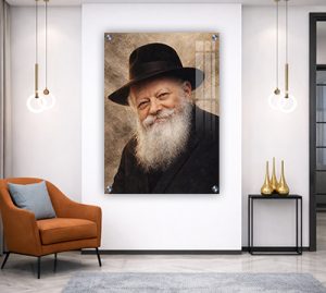 627 – ציור מודרני של הרבי מליובאוויטש מחייך על קנבס, זכוכית או פרספקס
