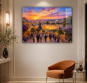 3533 – ציור של חומות ירושלים והכותל בשקיעה