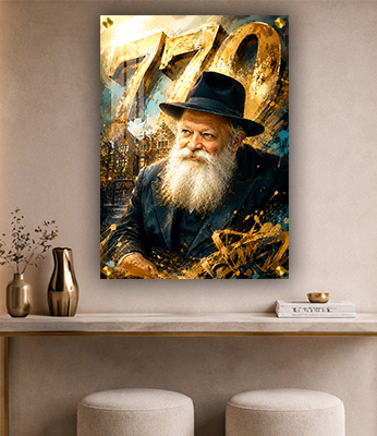 ציור של הרבי מליובאוויטש מחייך ומספא 770