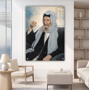 1244 – ציור דיוקן של בבא סאלי יושב בכורסה על רקע מודרני