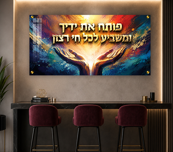 תמונה צבעונית של ברכת פותח את ידיך עם כיתוב בזהב